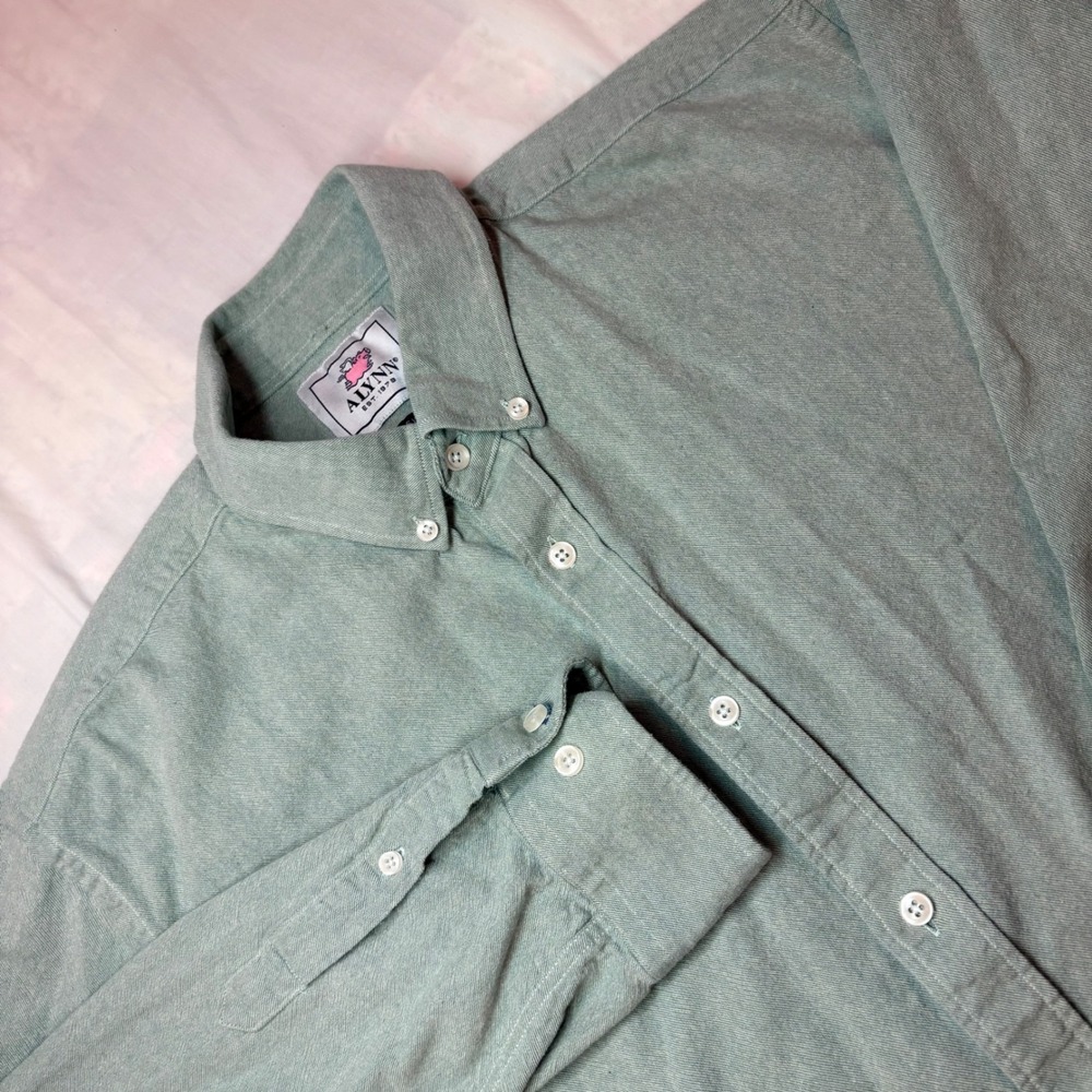 Alynn Mens XXL Sage Green 100% Cotton Button Down‎ Shirt Classic Fit Long Sleeve